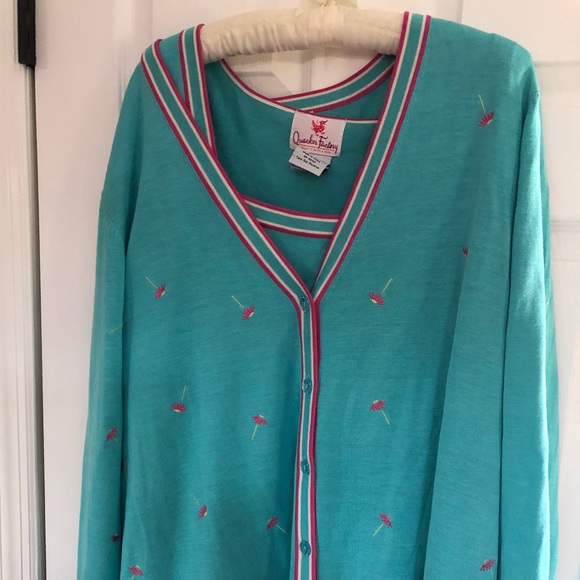 Quacker Factory Teal Sweater with Pink Accents - Picture 1 of 6